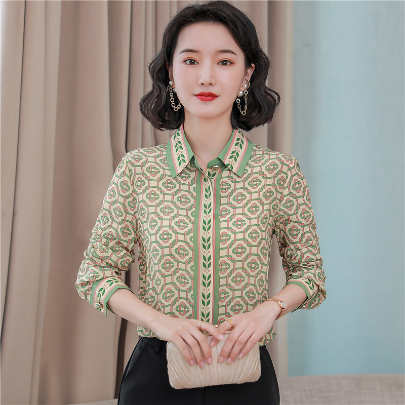 Silk loose tops long sleeve fashion shirt for women