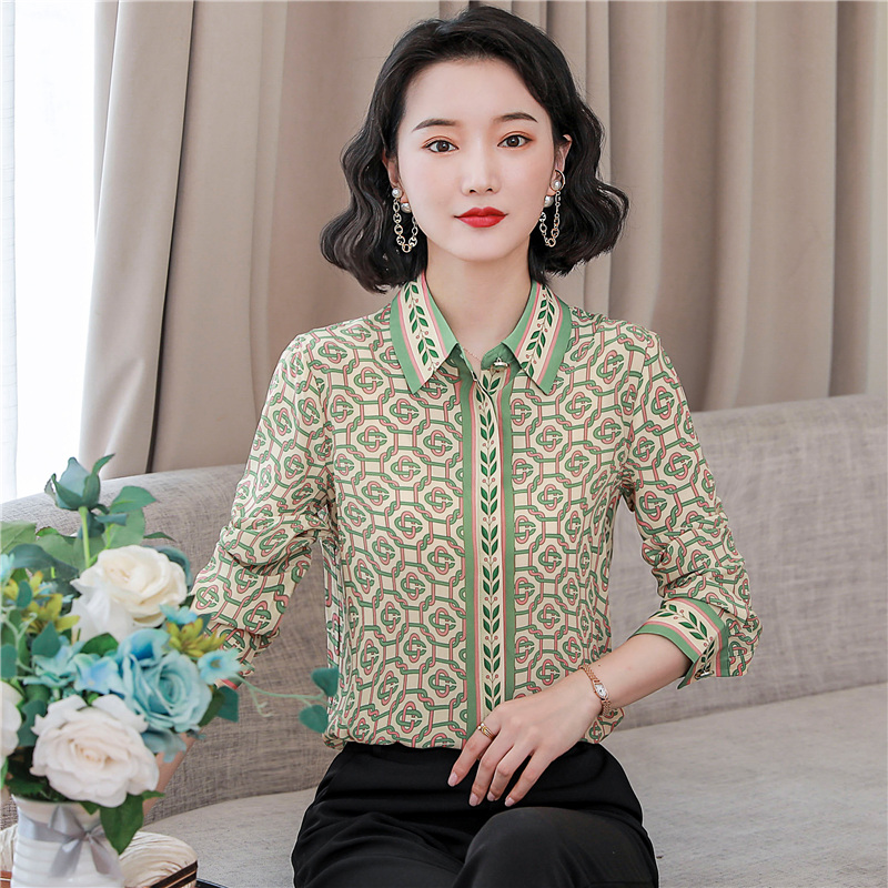 Silk loose tops long sleeve fashion shirt for women