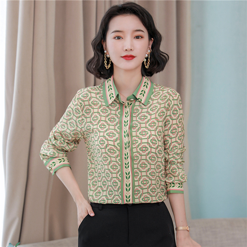 Silk loose tops long sleeve fashion shirt for women