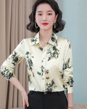 Real silk silk shirt autumn long sleeve tops for women