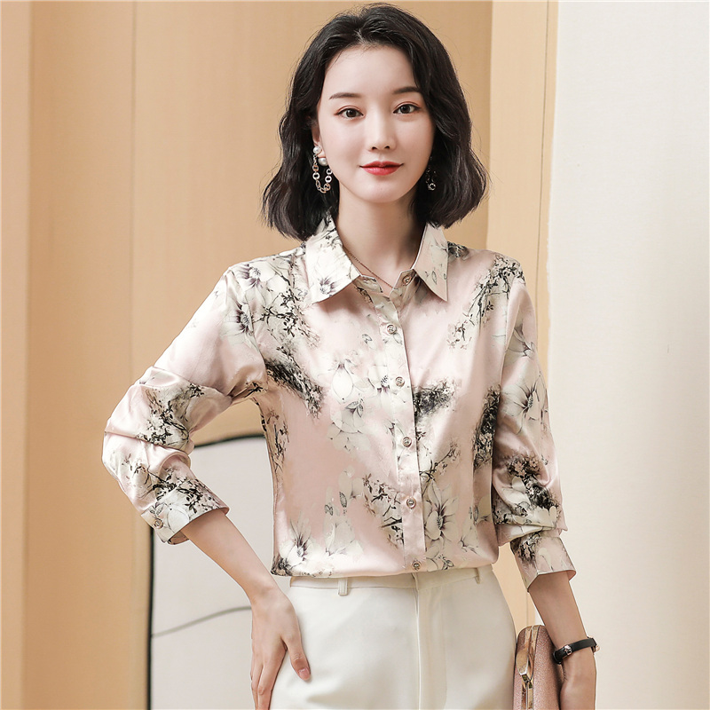 Real silk silk shirt autumn long sleeve tops for women