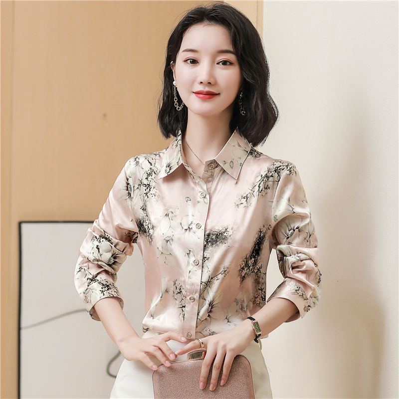 Real silk silk shirt autumn long sleeve tops for women