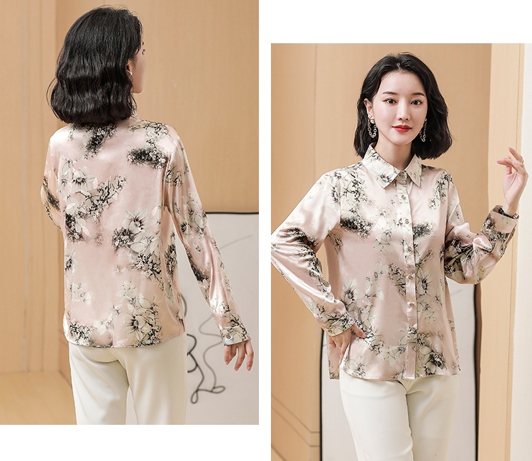 Real silk silk shirt autumn long sleeve tops for women