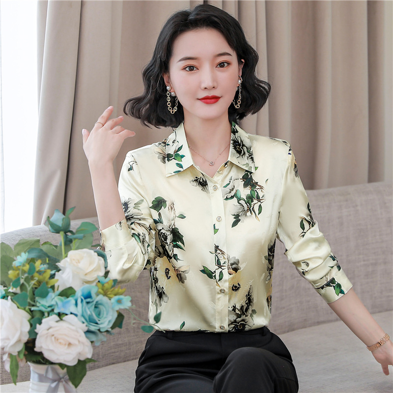 Real silk silk shirt autumn long sleeve tops for women