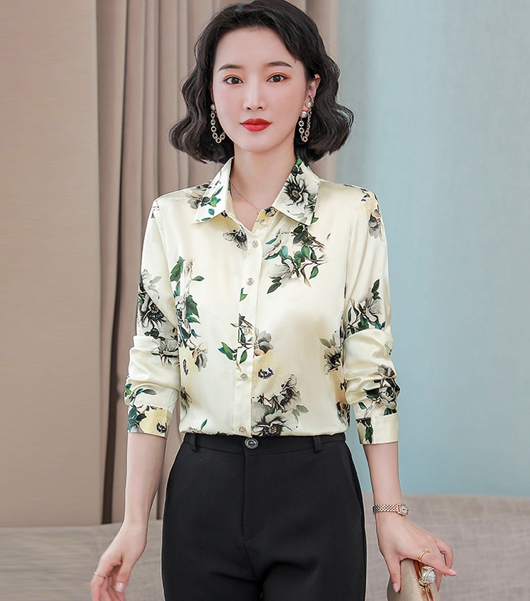 Real silk silk shirt autumn long sleeve tops for women