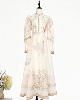 Long printing shirt half elastic waist skirt a set