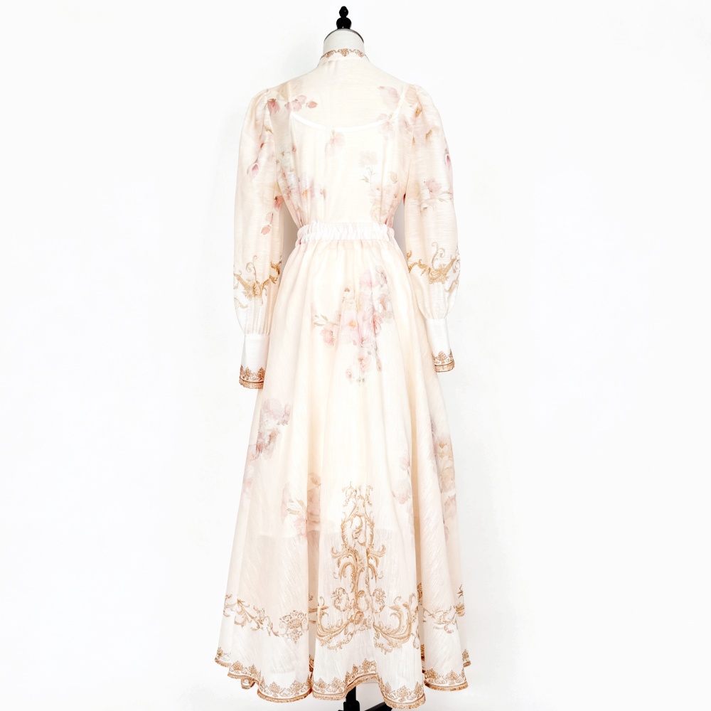 Long printing shirt half elastic waist skirt a set