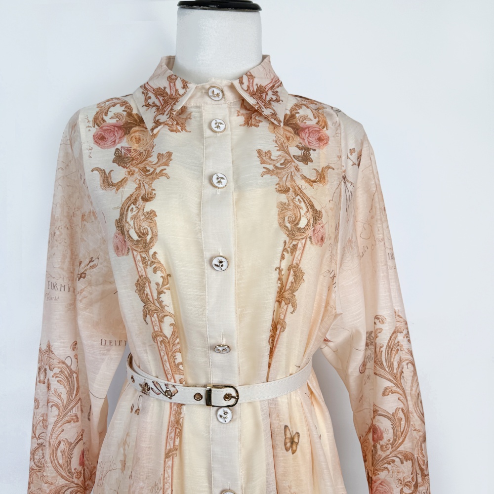 Lapel map pinched waist shirt long sleeve autumn belt