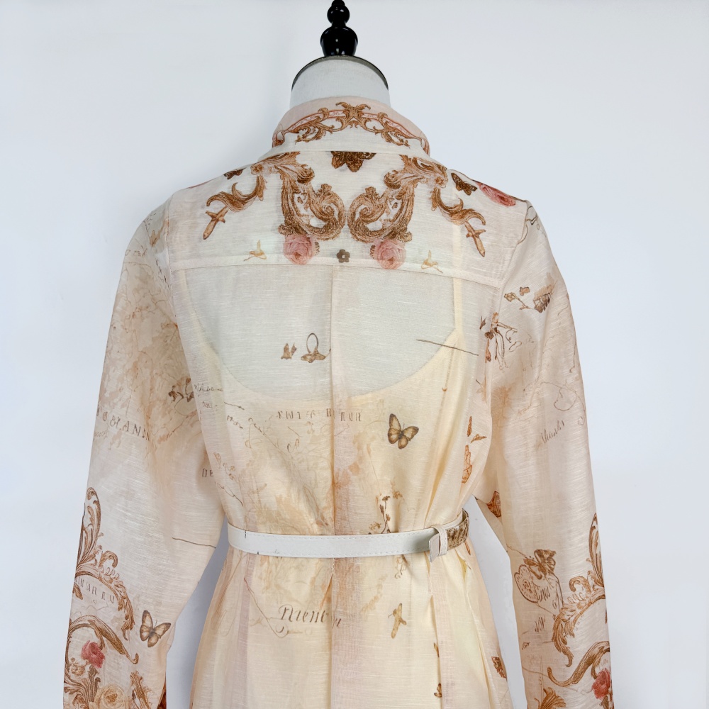 Lapel map pinched waist shirt long sleeve autumn belt