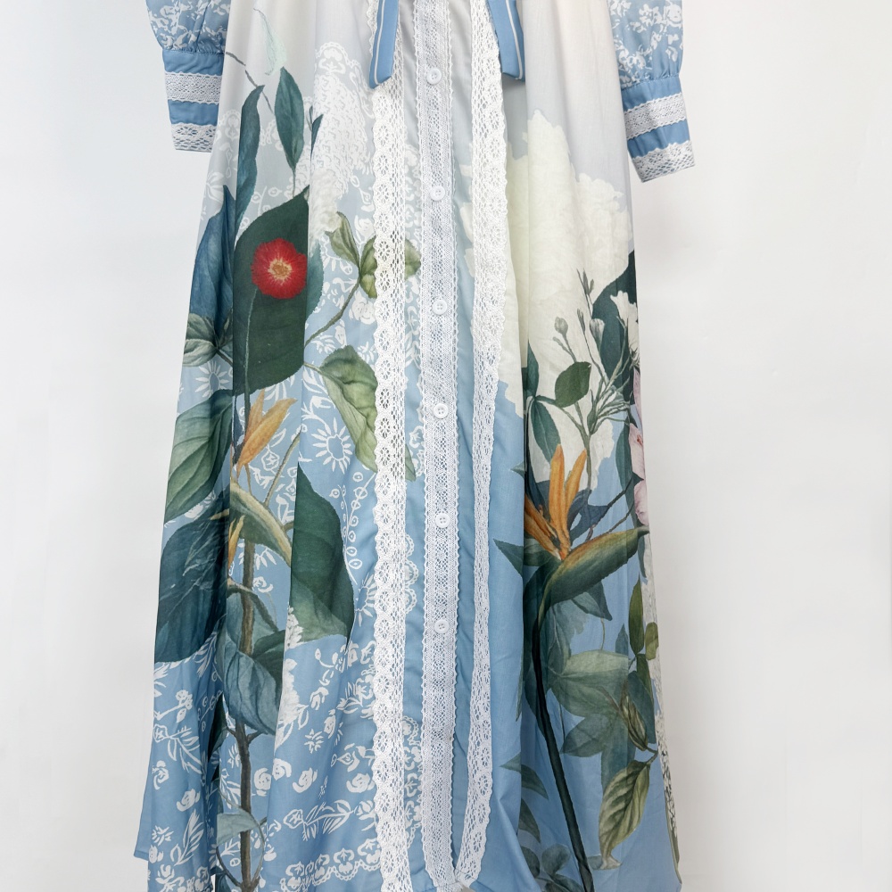 Lantern sleeve printing shirt long frenum dress