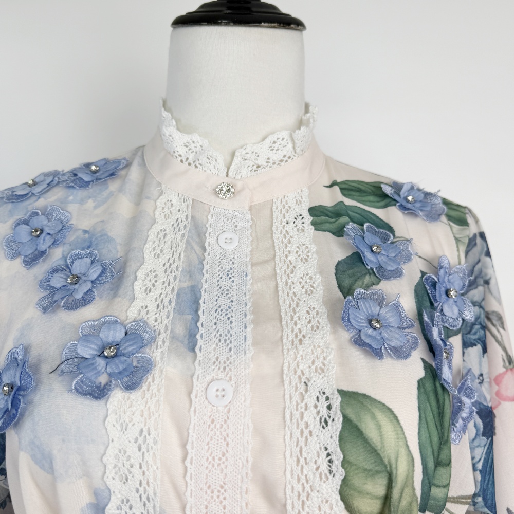 Lantern sleeve printing shirt long frenum dress