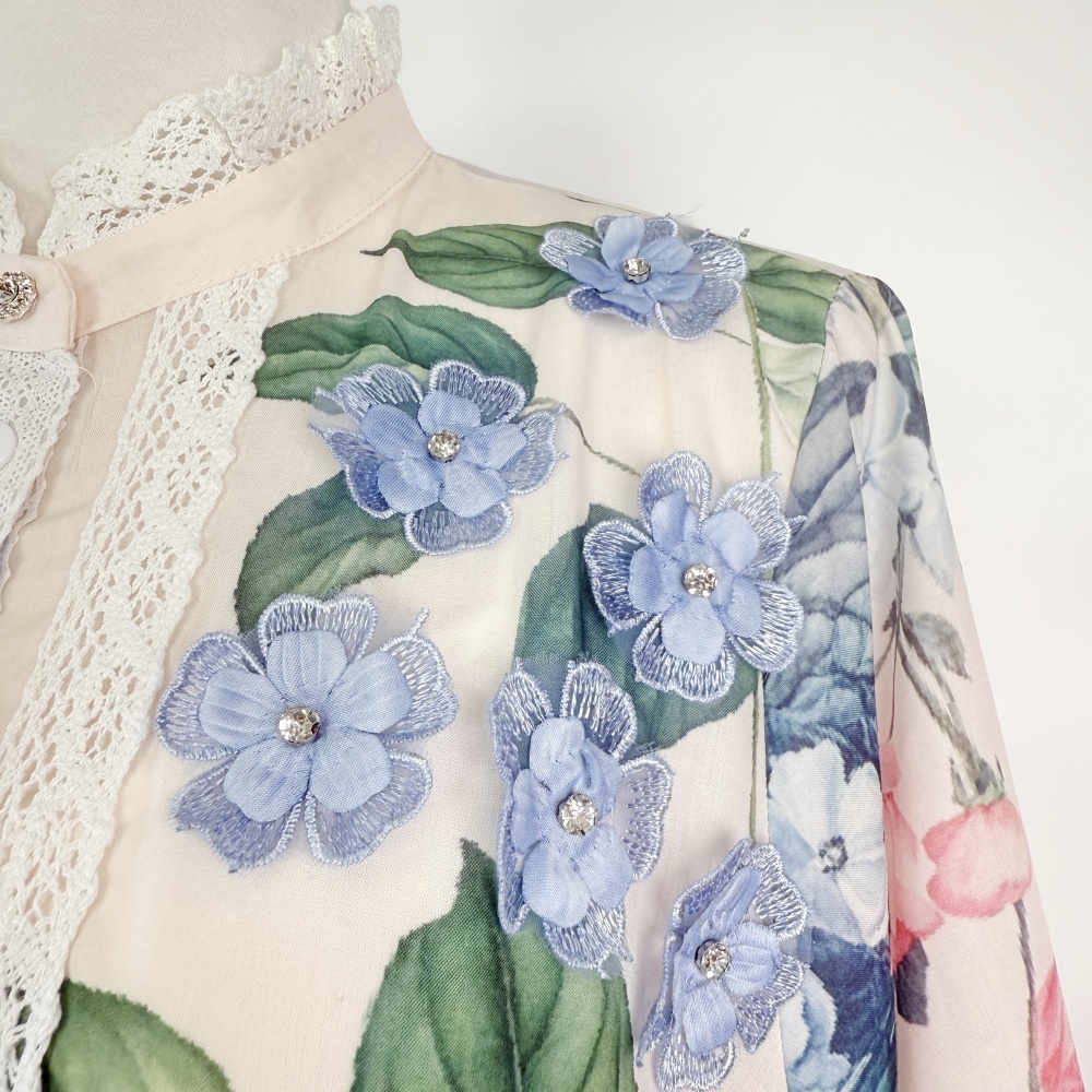 Lantern sleeve printing shirt long frenum dress