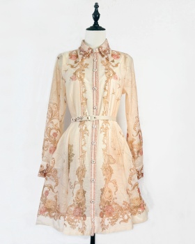 Niche long sleeve retro dress autumn printing shirt