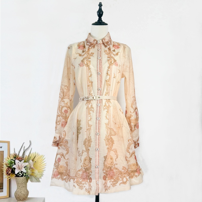 Niche long sleeve retro dress autumn printing shirt