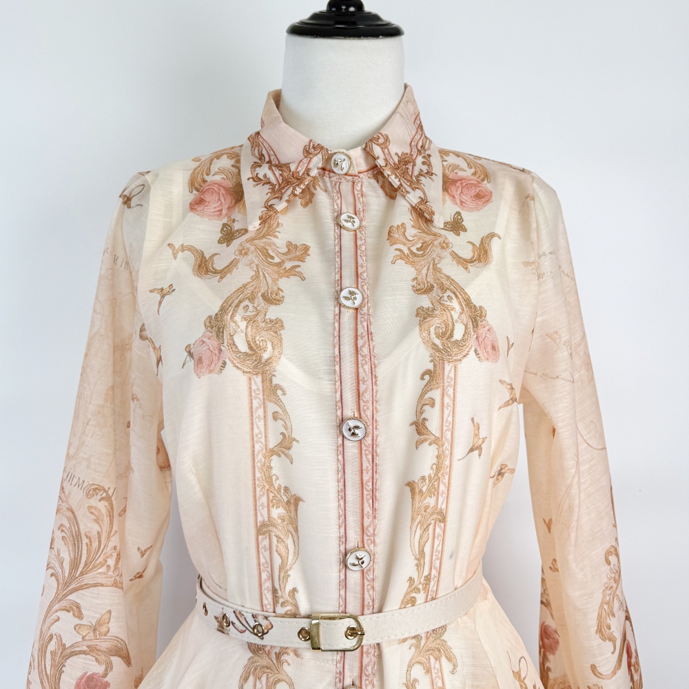 Niche long sleeve retro dress autumn printing shirt