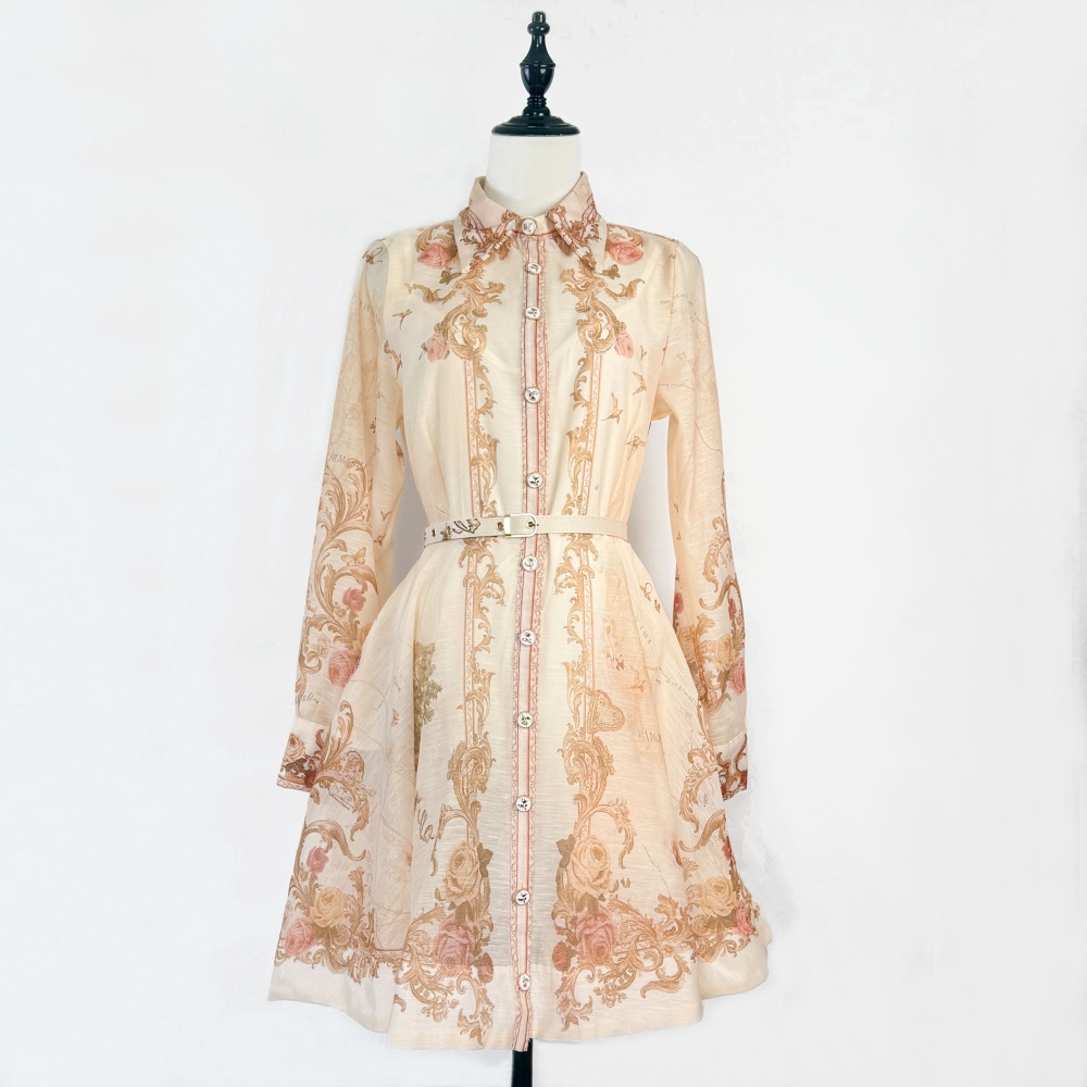Niche long sleeve retro dress autumn printing shirt