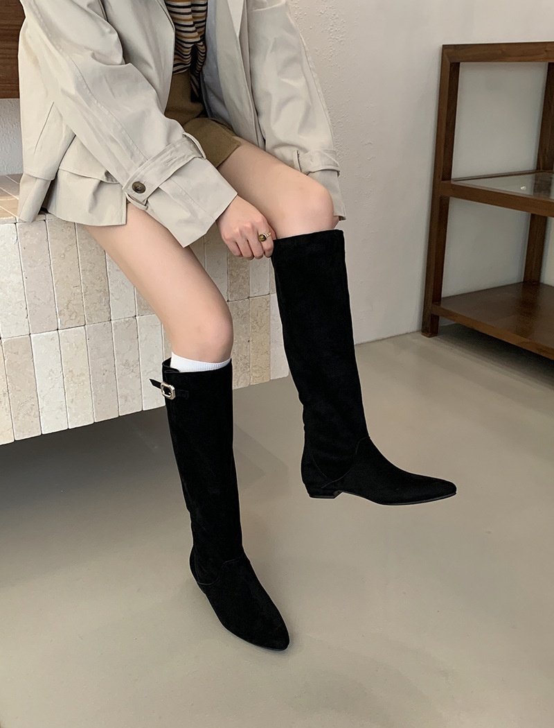 All-match flat Korean style metal buckles boots