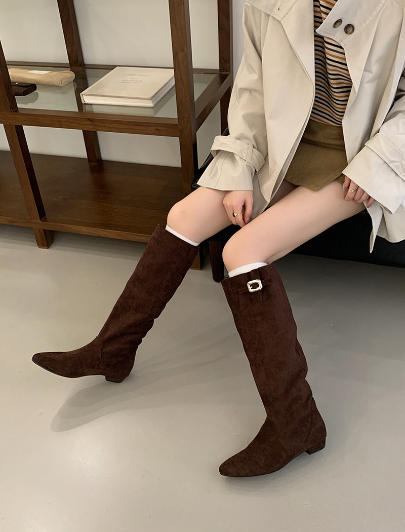 All-match flat Korean style metal buckles boots