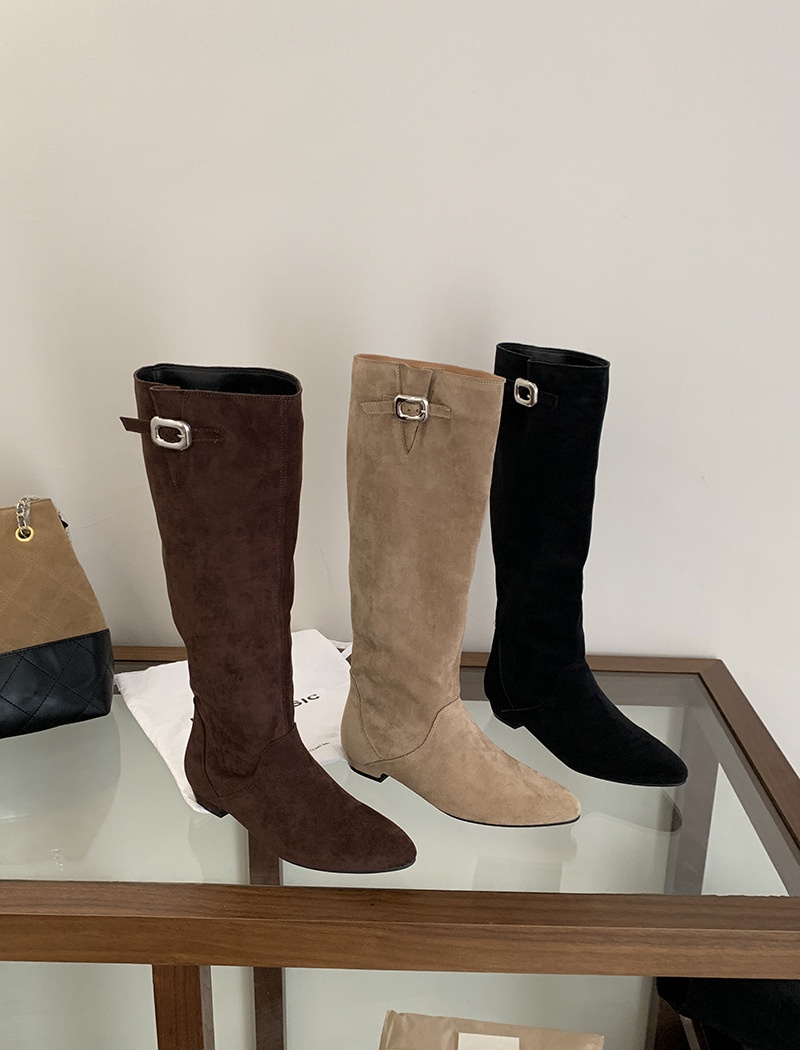 All-match flat Korean style metal buckles boots