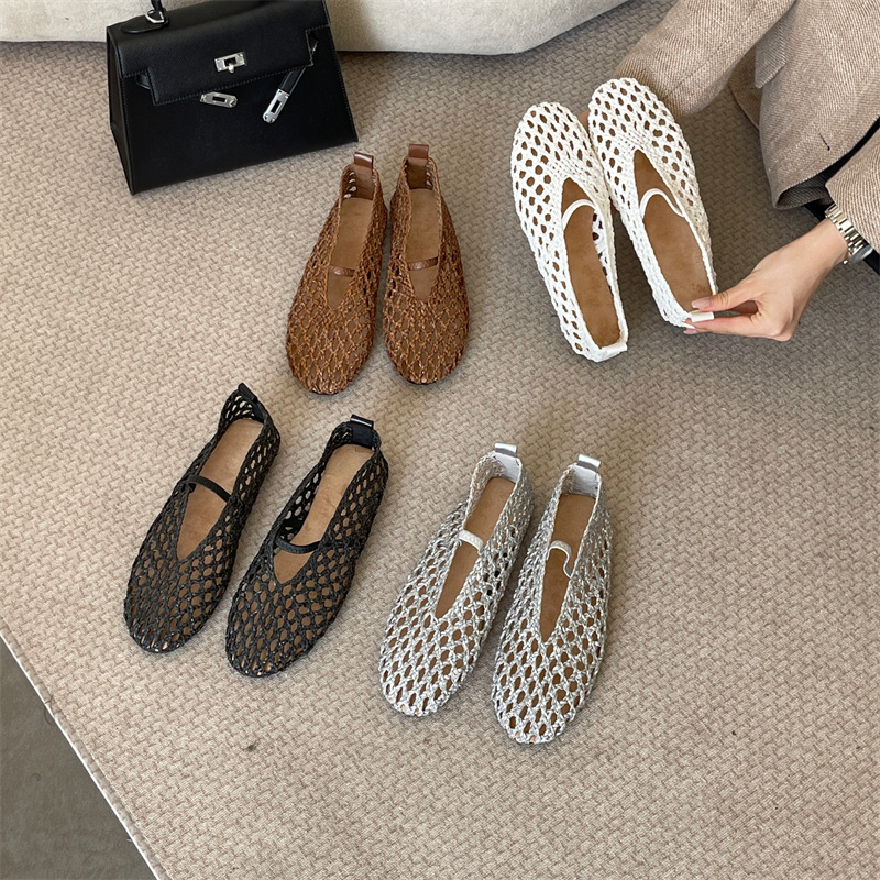 Mesh flat hollow weave breathable low shoes for women