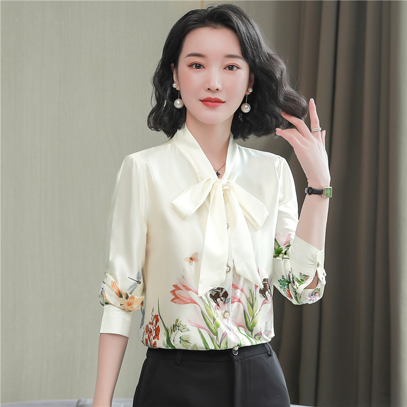 Spring real silk shirt Western style silk tops for women