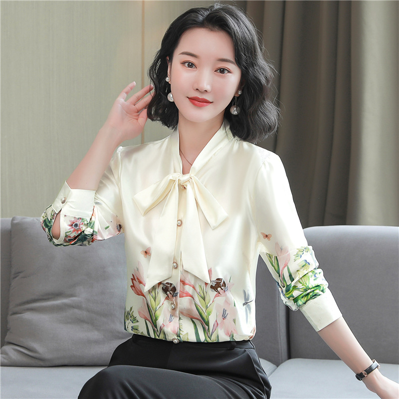 Spring real silk shirt Western style silk tops for women