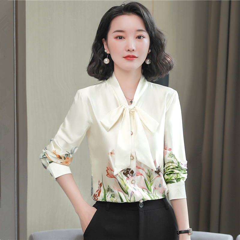 Spring real silk shirt Western style silk tops for women