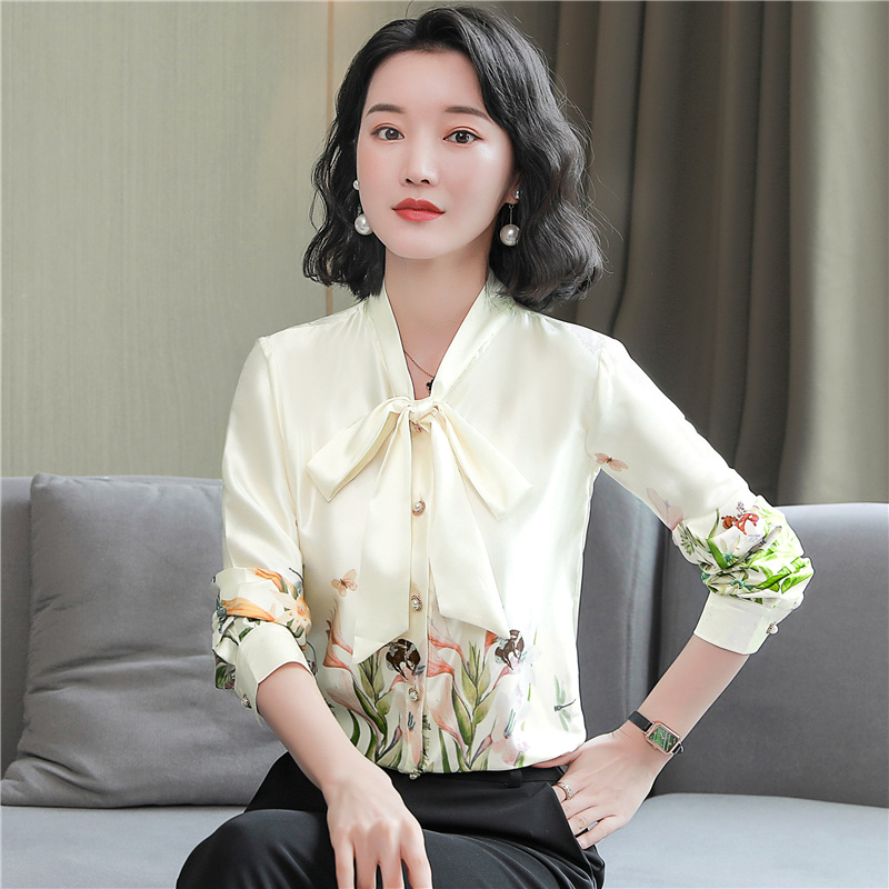 Spring real silk shirt Western style silk tops for women