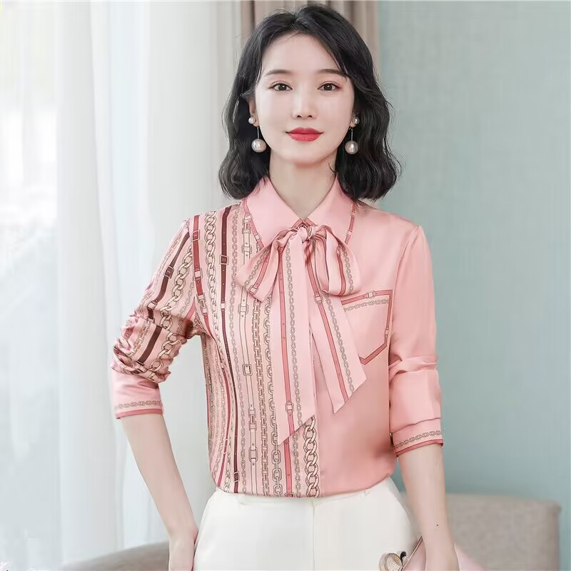 Loose silk tops real silk printing shirt for women