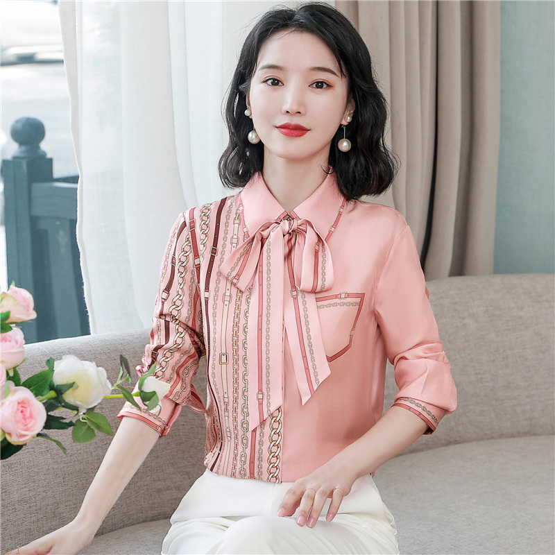 Loose silk tops real silk printing shirt for women