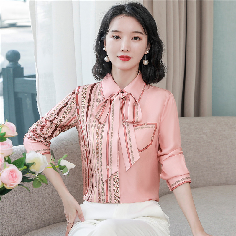 Loose silk tops real silk printing shirt for women