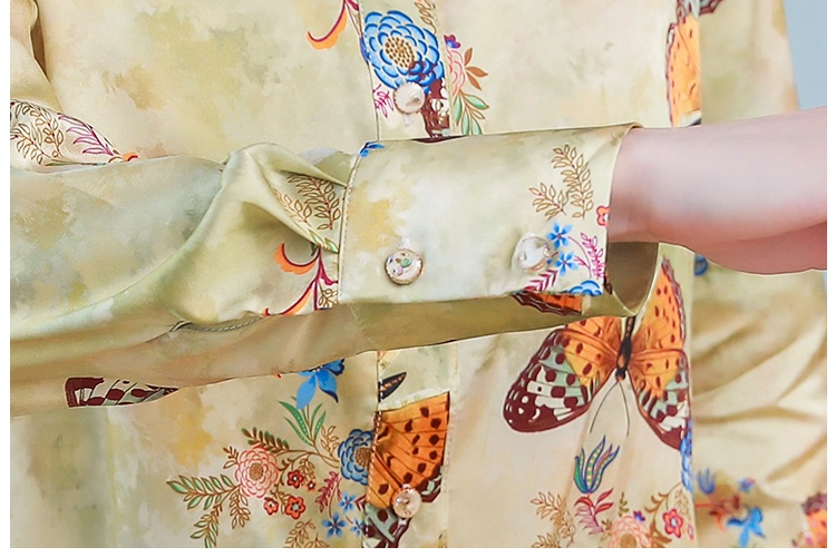Silk printing floral France style autumn shirt for women