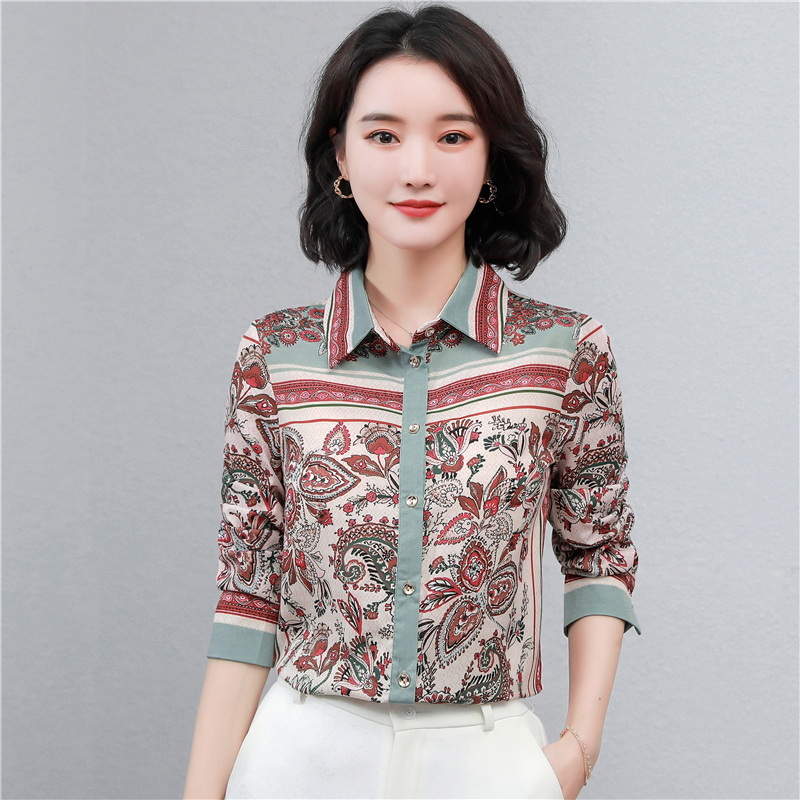 Autumn long sleeve real silk shirt silk loose tops for women