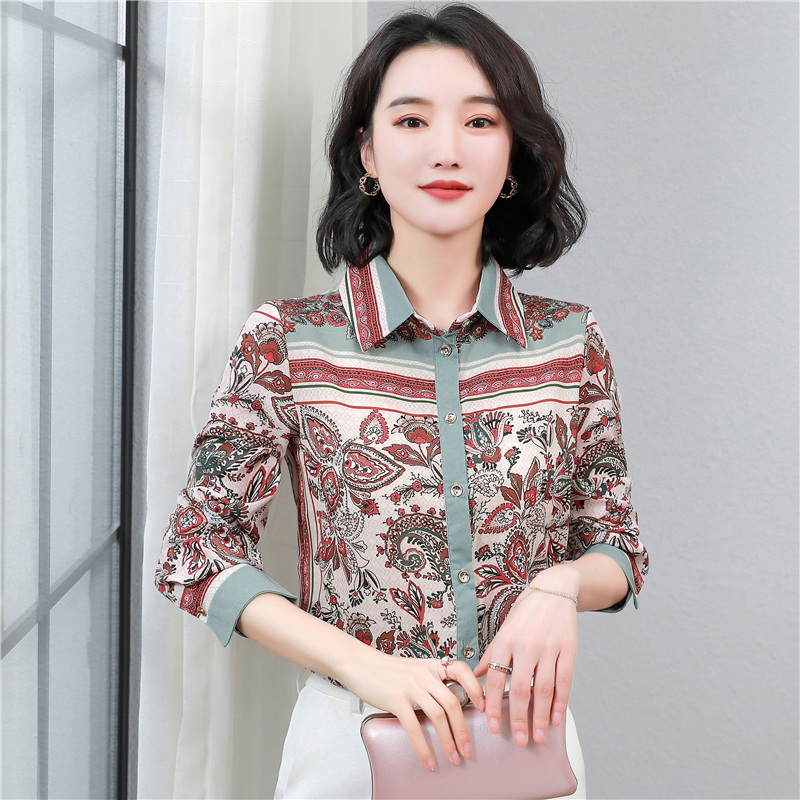 Autumn long sleeve real silk shirt silk loose tops for women