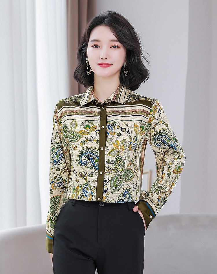 Autumn long sleeve real silk shirt silk loose tops for women