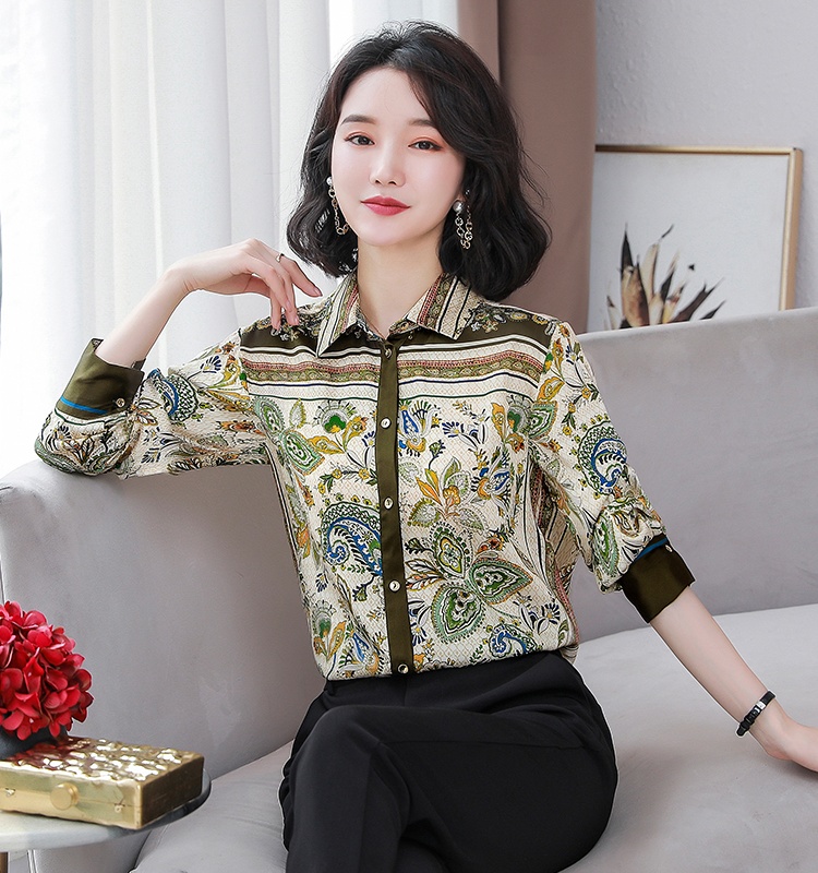 Autumn long sleeve real silk shirt silk loose tops for women