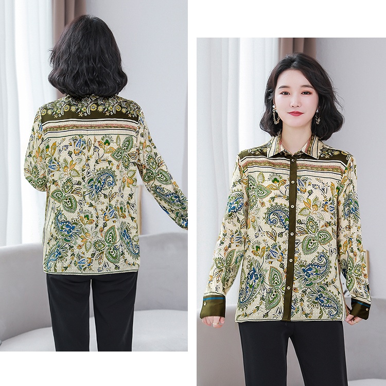 Autumn long sleeve real silk shirt silk loose tops for women