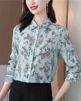 Retro autumn shirt temperament real silk tops