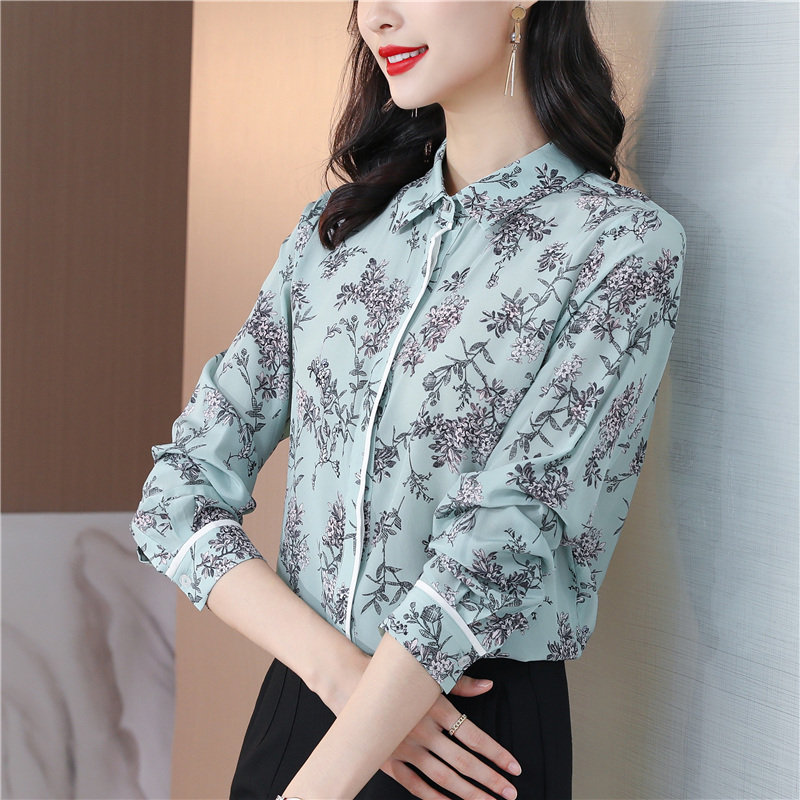 Retro autumn shirt temperament real silk tops