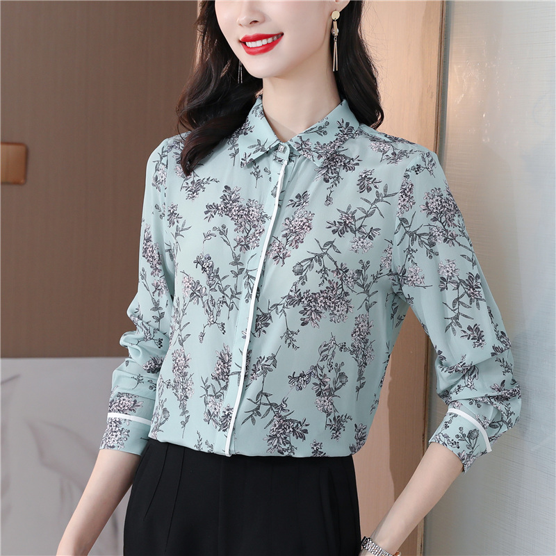 Retro autumn shirt temperament real silk tops