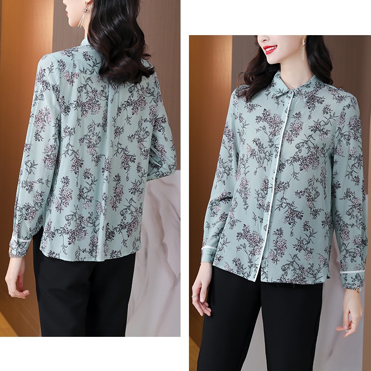 Retro autumn shirt temperament real silk tops