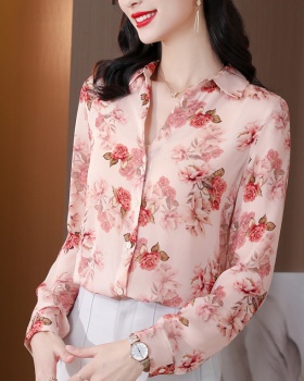 Real silk autumn shirt Western style tops for women