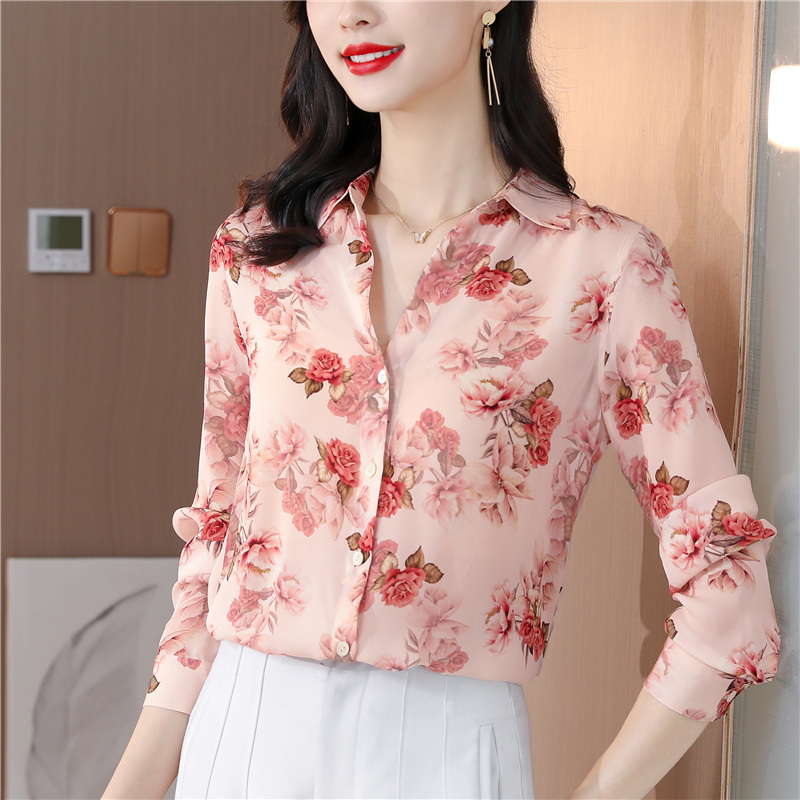 Real silk autumn shirt Western style tops for women
