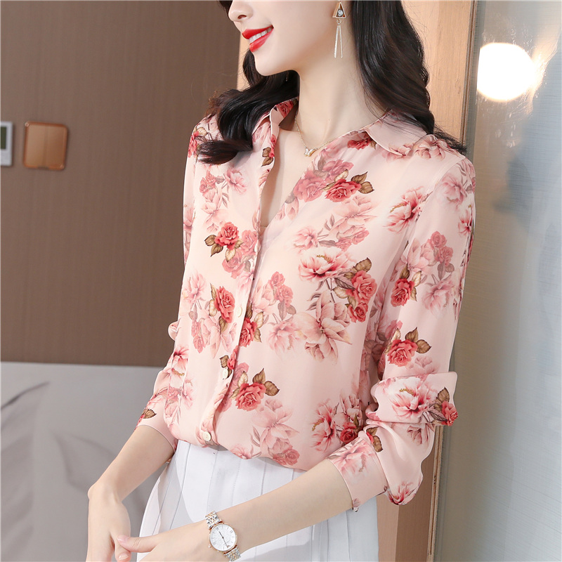 Real silk autumn shirt Western style tops for women