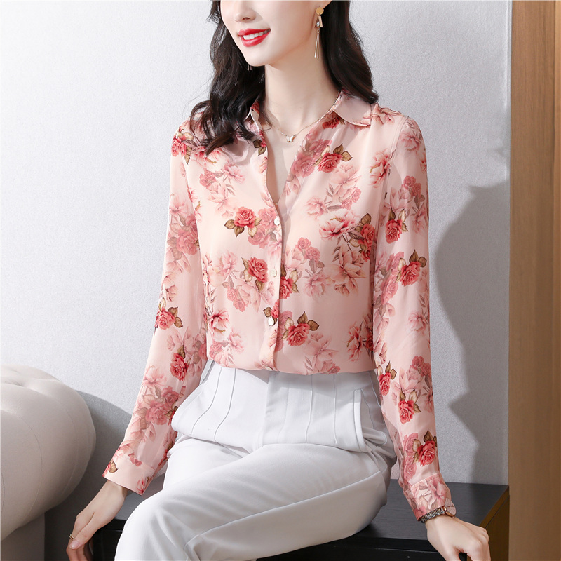 Real silk autumn shirt Western style tops for women