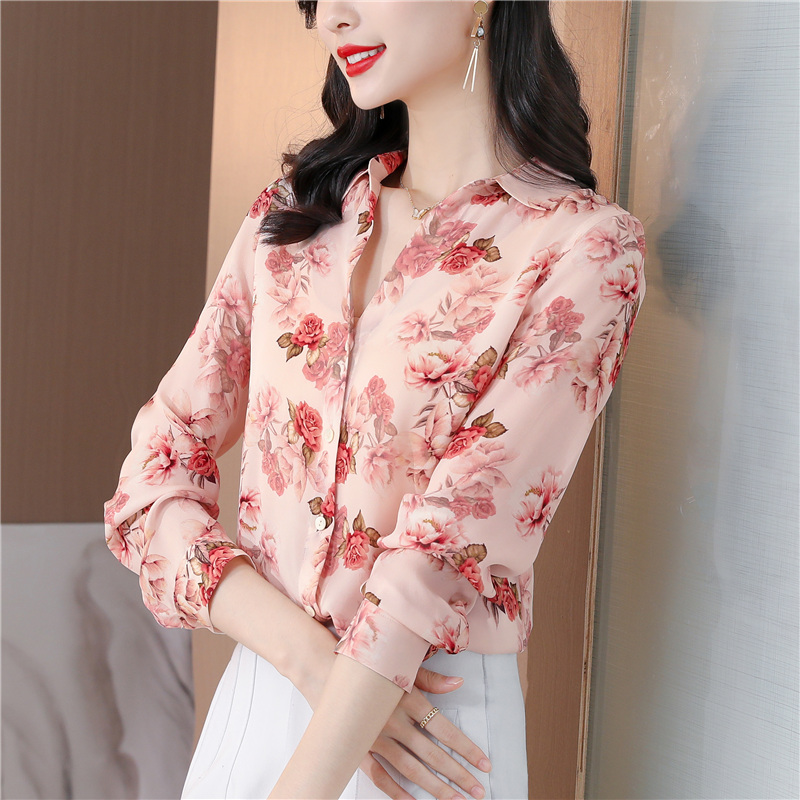 Real silk autumn shirt Western style tops for women