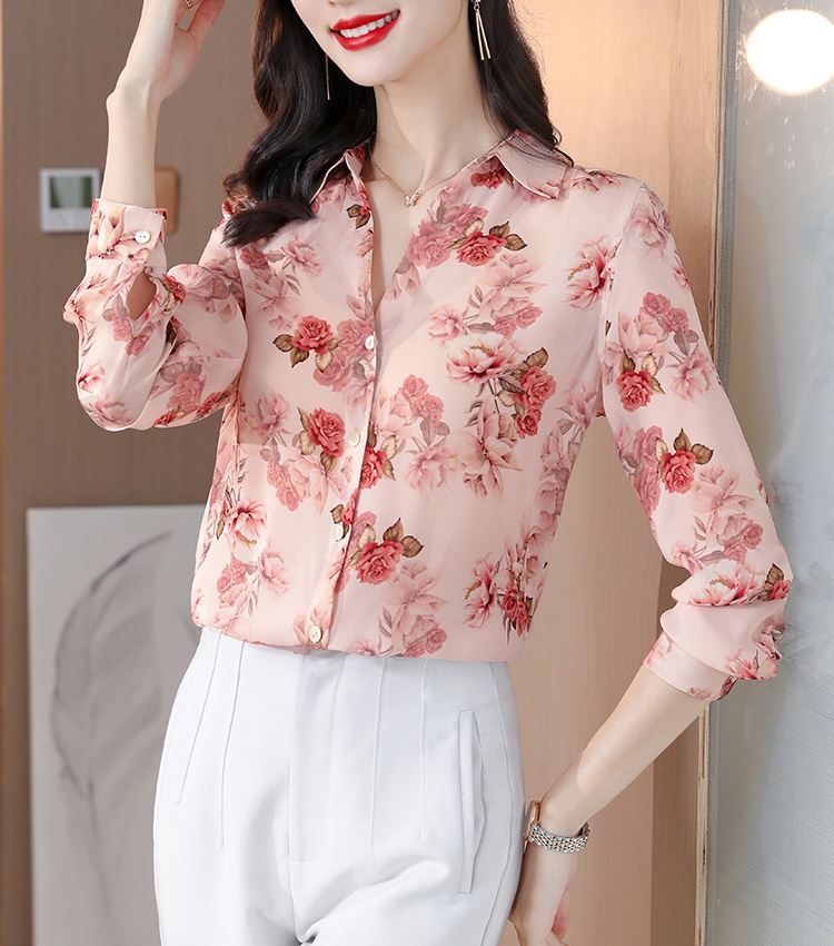 Real silk autumn shirt Western style tops for women