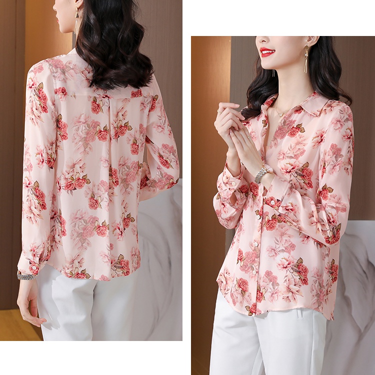 Real silk autumn shirt Western style tops for women