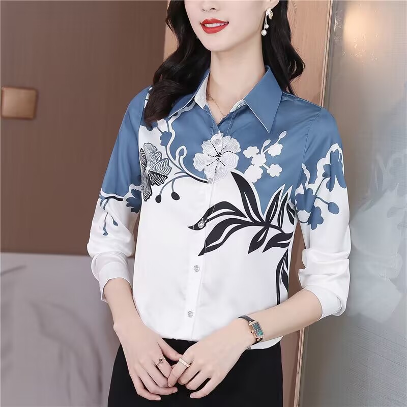 Printing silk shirt Korean style tops