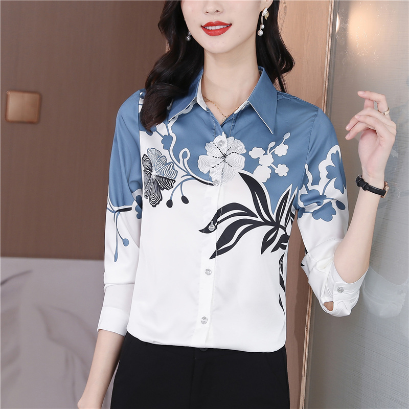 Printing silk shirt Korean style tops